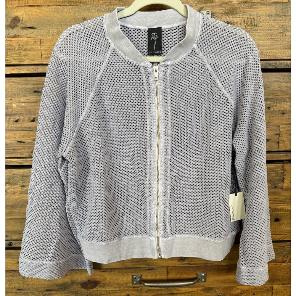 NWT Electric&Rose Gray Mesh Perforated Sheer Bomber Jacket Sz S
